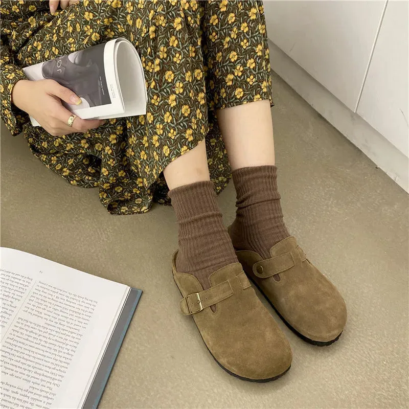 2023 Women's Closed Toe Slippers Cow Suede Leather Clogs Sandals For Women Retro Fashion Garden Mule Clog Slides 35-39