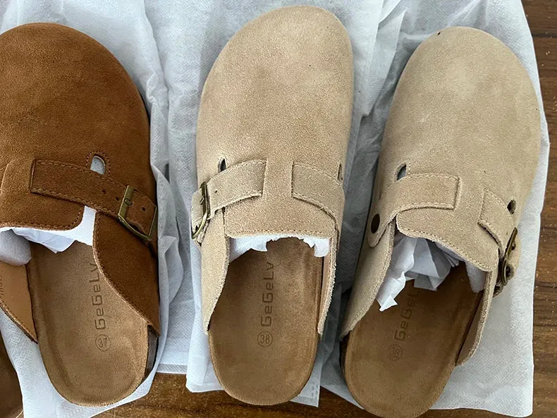 2023 Women's Closed Toe Slippers Cow Suede Leather Clogs Sandals For Women Retro Fashion Garden Mule Clog Slides 35-39