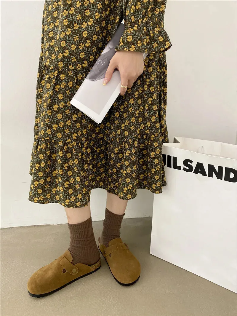 2023 Women's Closed Toe Slippers Cow Suede Leather Clogs Sandals For Women Retro Fashion Garden Mule Clog Slides 35-39