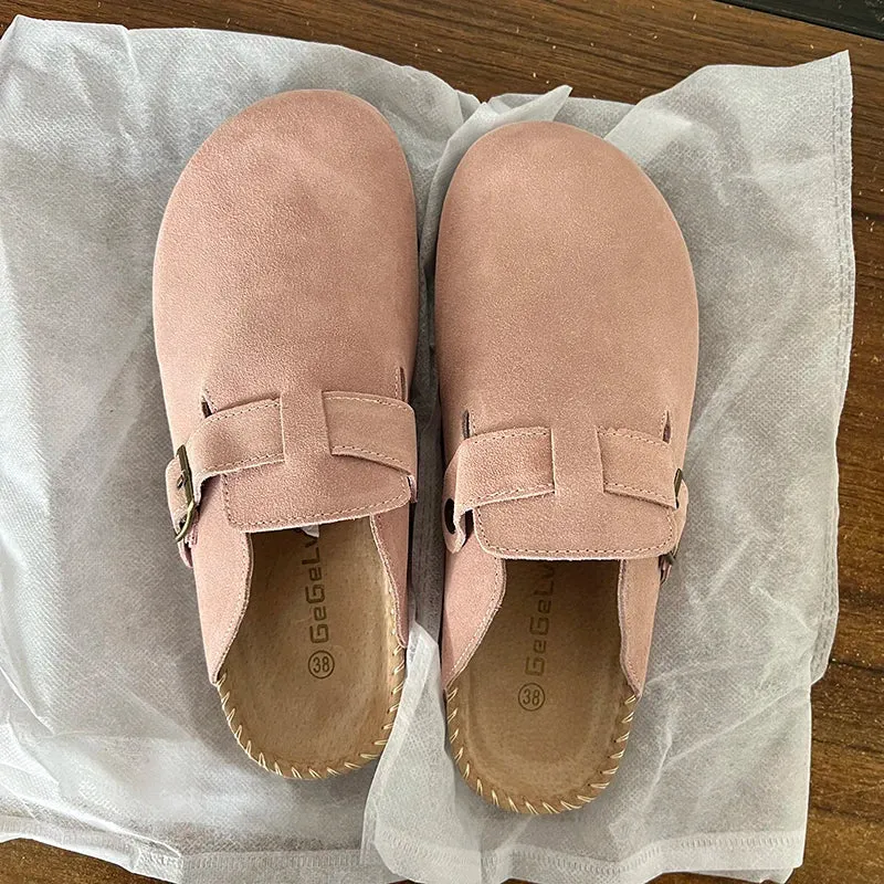 2023 Women's Closed Toe Slippers Cow Suede Leather Clogs Sandals For Women Retro Fashion Garden Mule Clog Slides 35-39