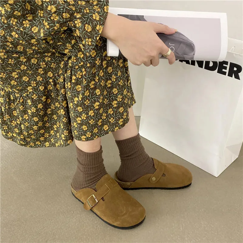 2023 Women's Closed Toe Slippers Cow Suede Leather Clogs Sandals For Women Retro Fashion Garden Mule Clog Slides 35-39