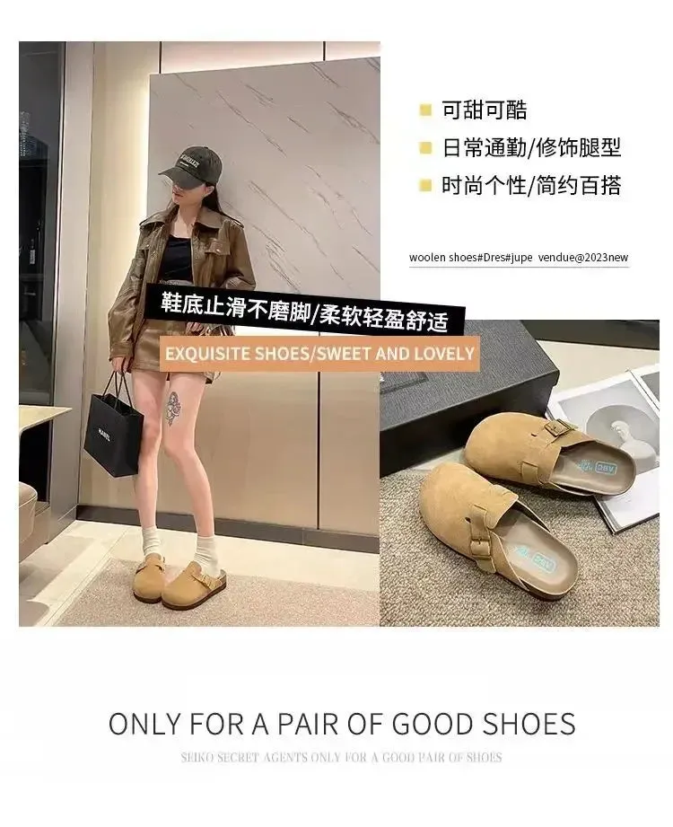 2024 Spring Women's Closed Toe Slippers Suede Leather Clogs Sandals For Women Retro Fashion Garden Mule Clog Slides