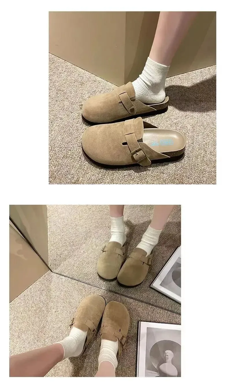 2024 Spring Women's Closed Toe Slippers Suede Leather Clogs Sandals For Women Retro Fashion Garden Mule Clog Slides