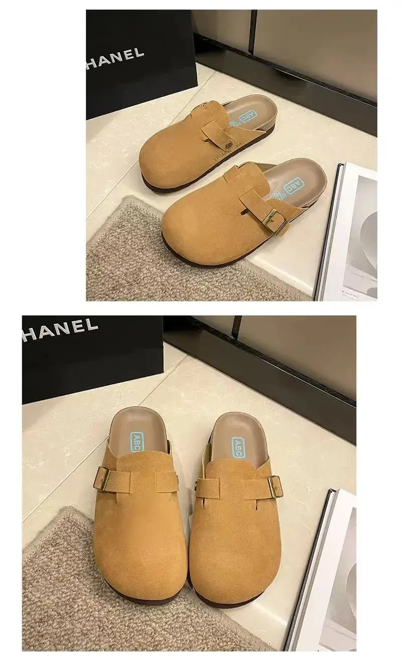 2024 Spring Women's Closed Toe Slippers Suede Leather Clogs Sandals For Women Retro Fashion Garden Mule Clog Slides