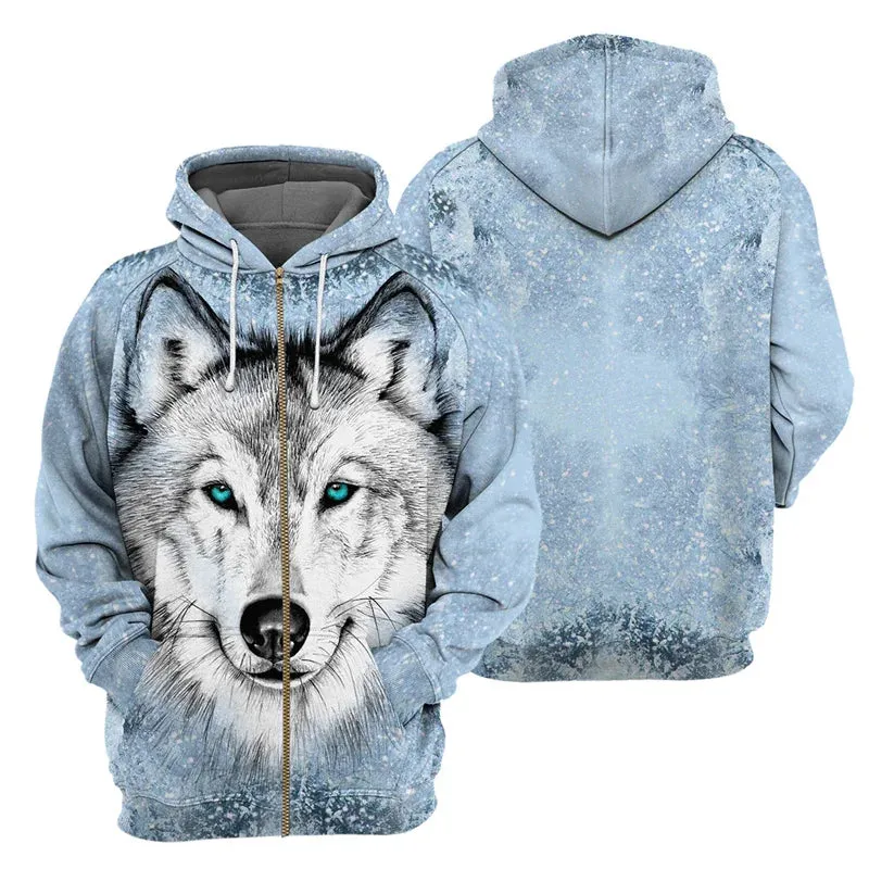 3D Animal Print Zip Up Hoodie