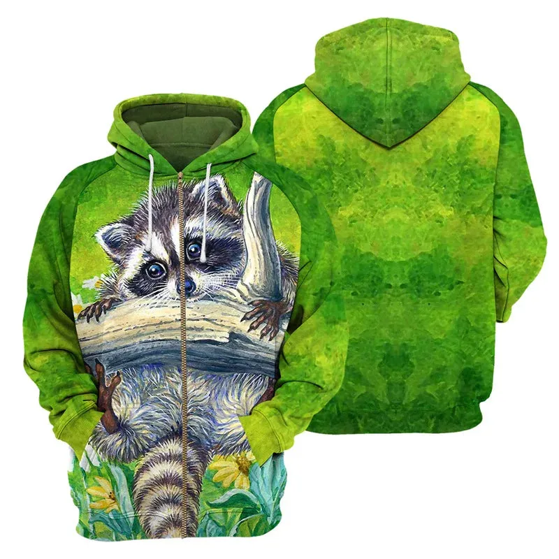 3D Animal Print Zip Up Hoodie