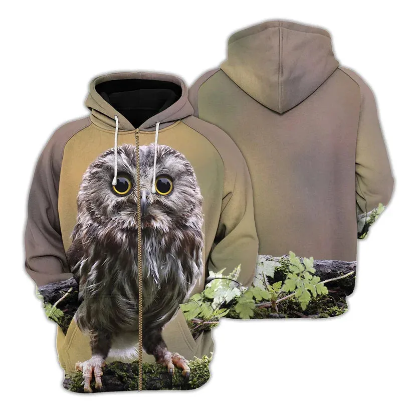 3D Animal Print Zip Up Hoodie