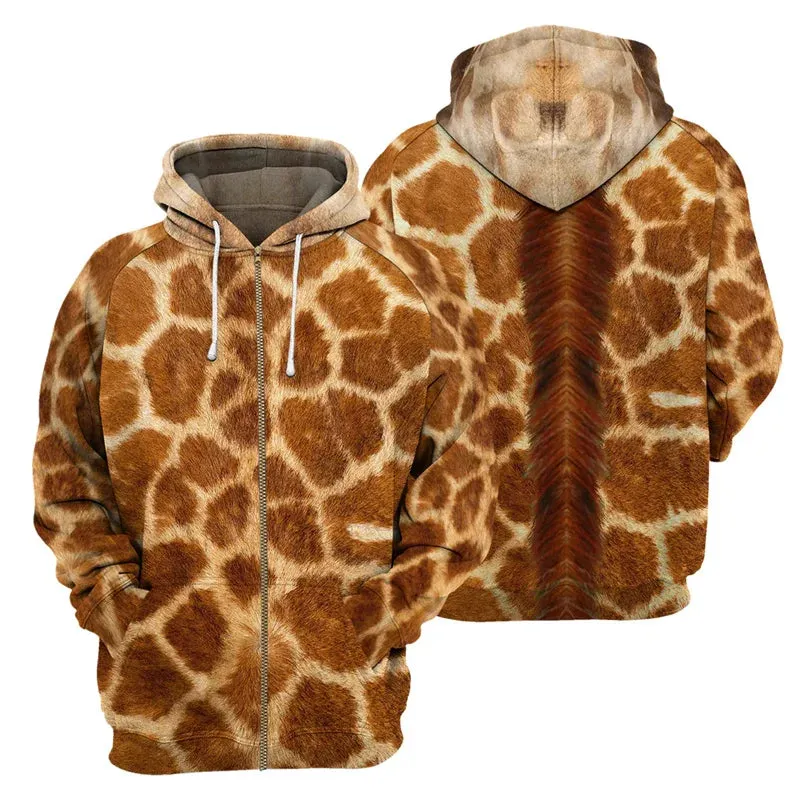 3D Animal Print Zip Up Hoodie