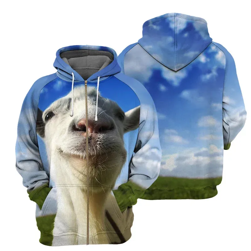3D Animal Print Zip Up Hoodie