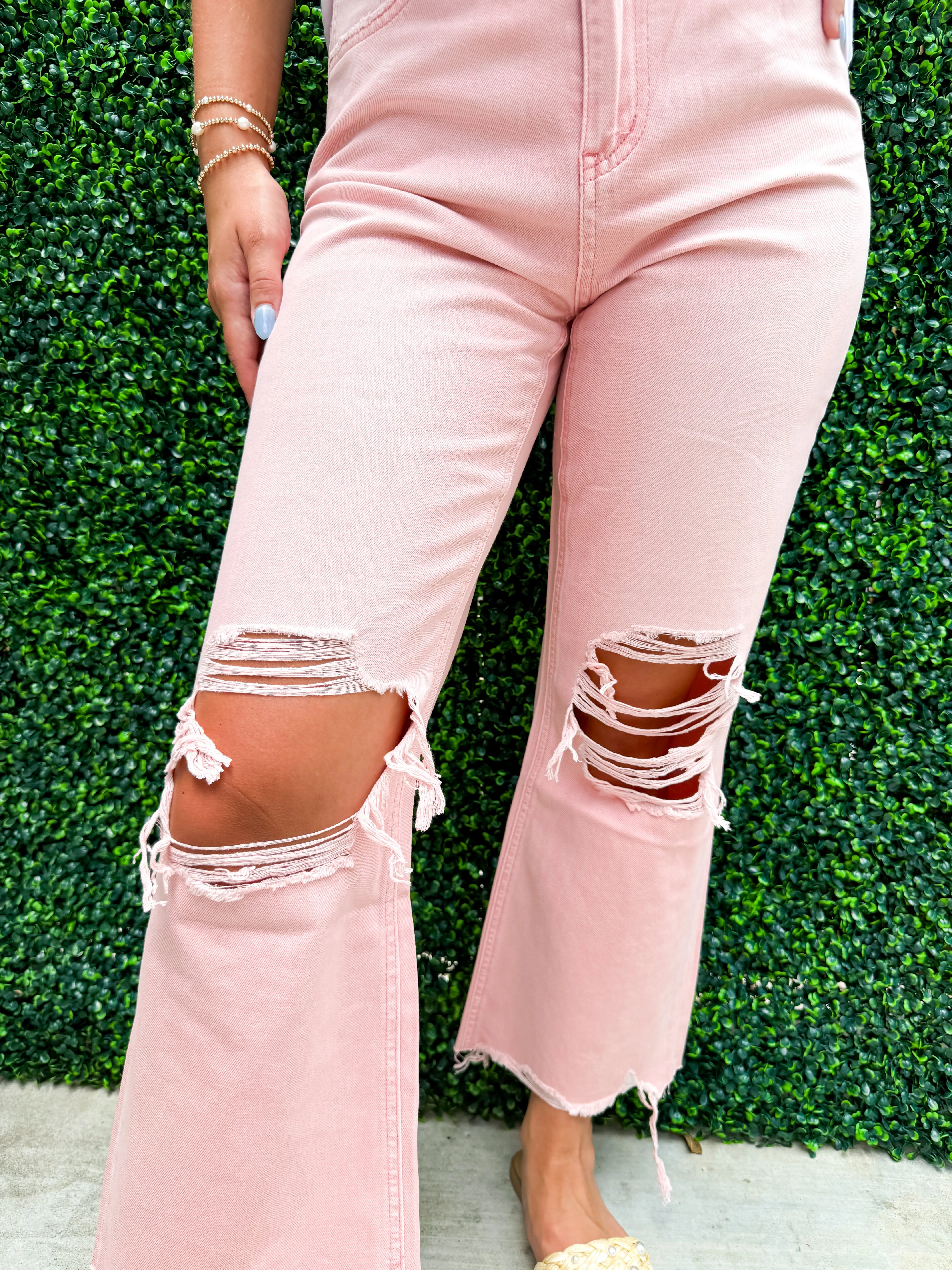 90's Vintage Crop Flare Jean - Powder Pink
