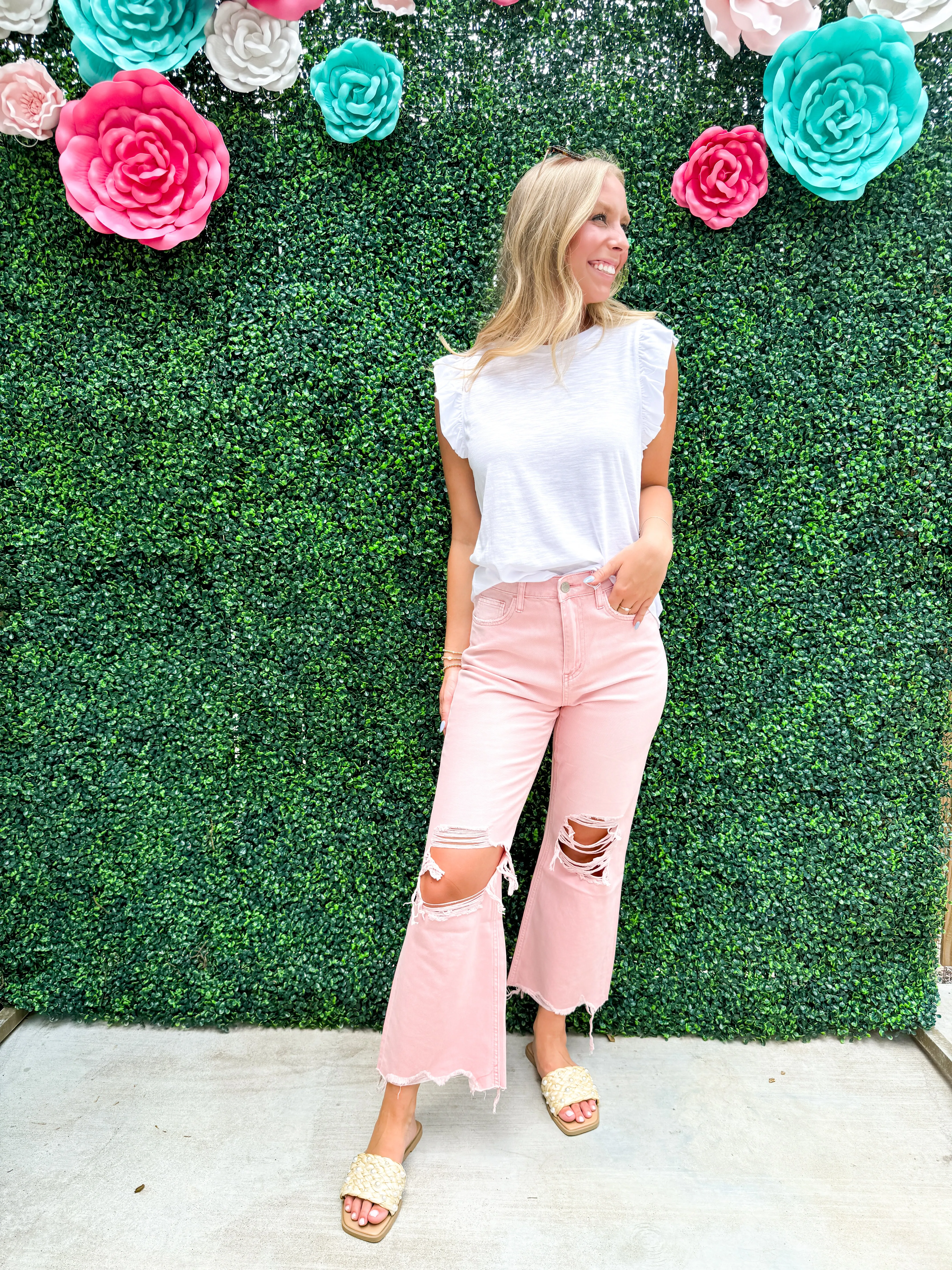 90's Vintage Crop Flare Jean - Powder Pink