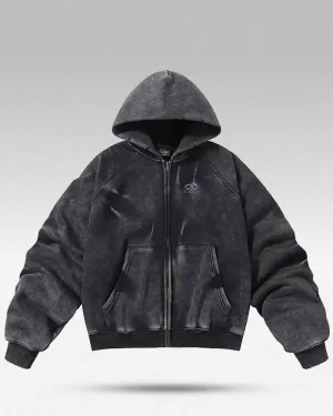 Acid wash zip up hoodie "Onyx"
