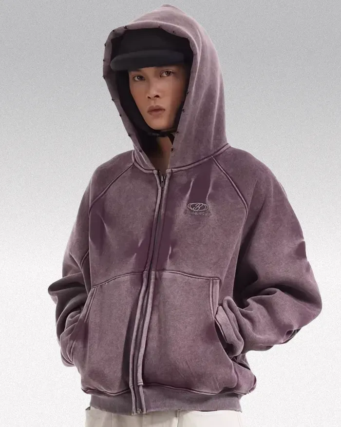 Acid wash zip up hoodie "Onyx"