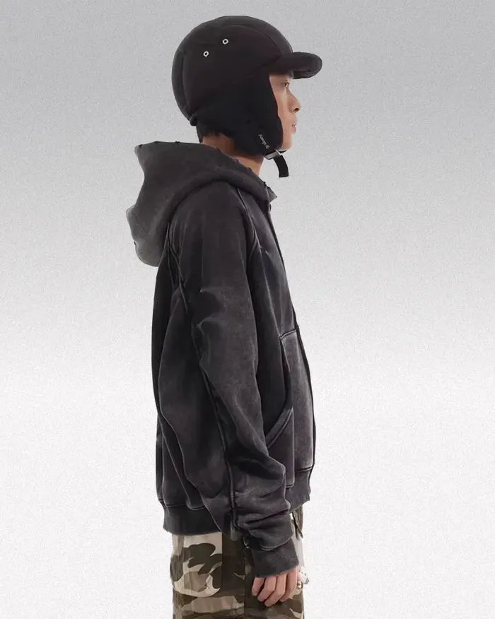 Acid wash zip up hoodie "Onyx"