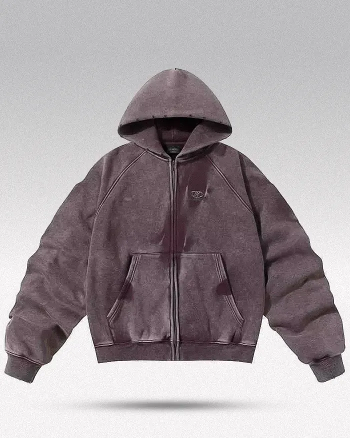 Acid wash zip up hoodie "Onyx"
