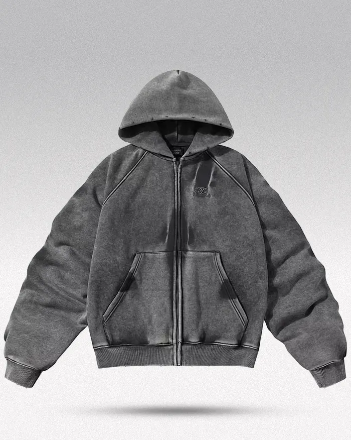 Acid wash zip up hoodie "Onyx"