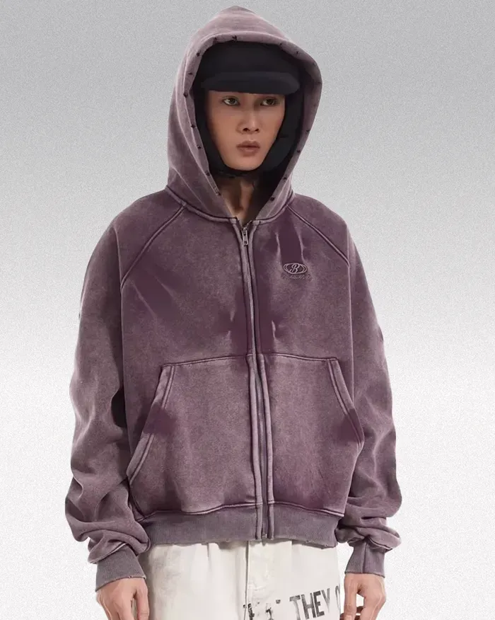 Acid wash zip up hoodie "Onyx"