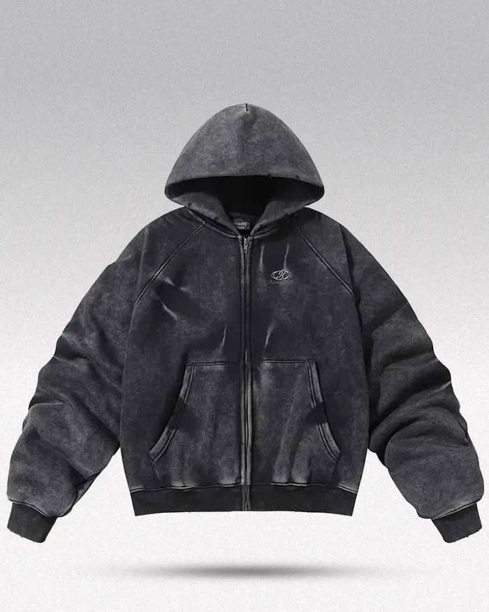 Acid wash zip up hoodie "Onyx"
