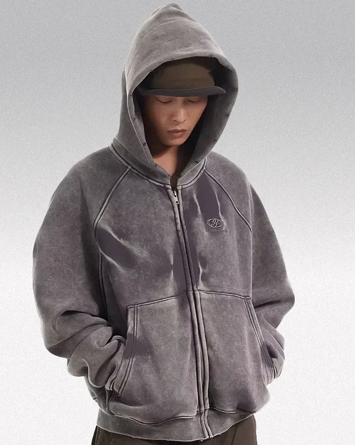 Acid wash zip up hoodie "Onyx"