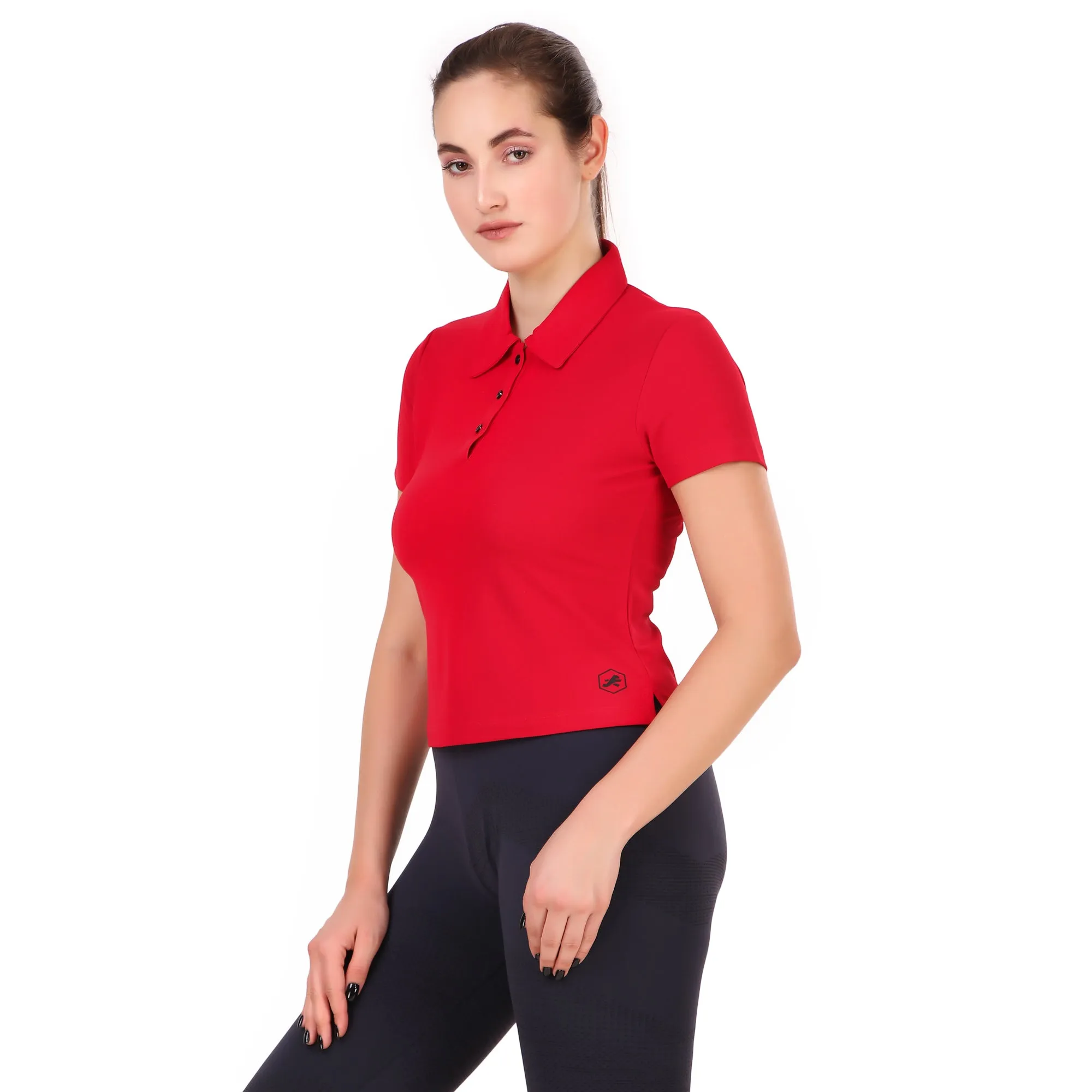 Activewear Polo Crop Top For Women (Red)