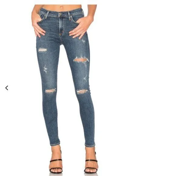 Agolde women 25 Sophie High Rise Distressed Skinny Classic Denim Mid Wash Jeans