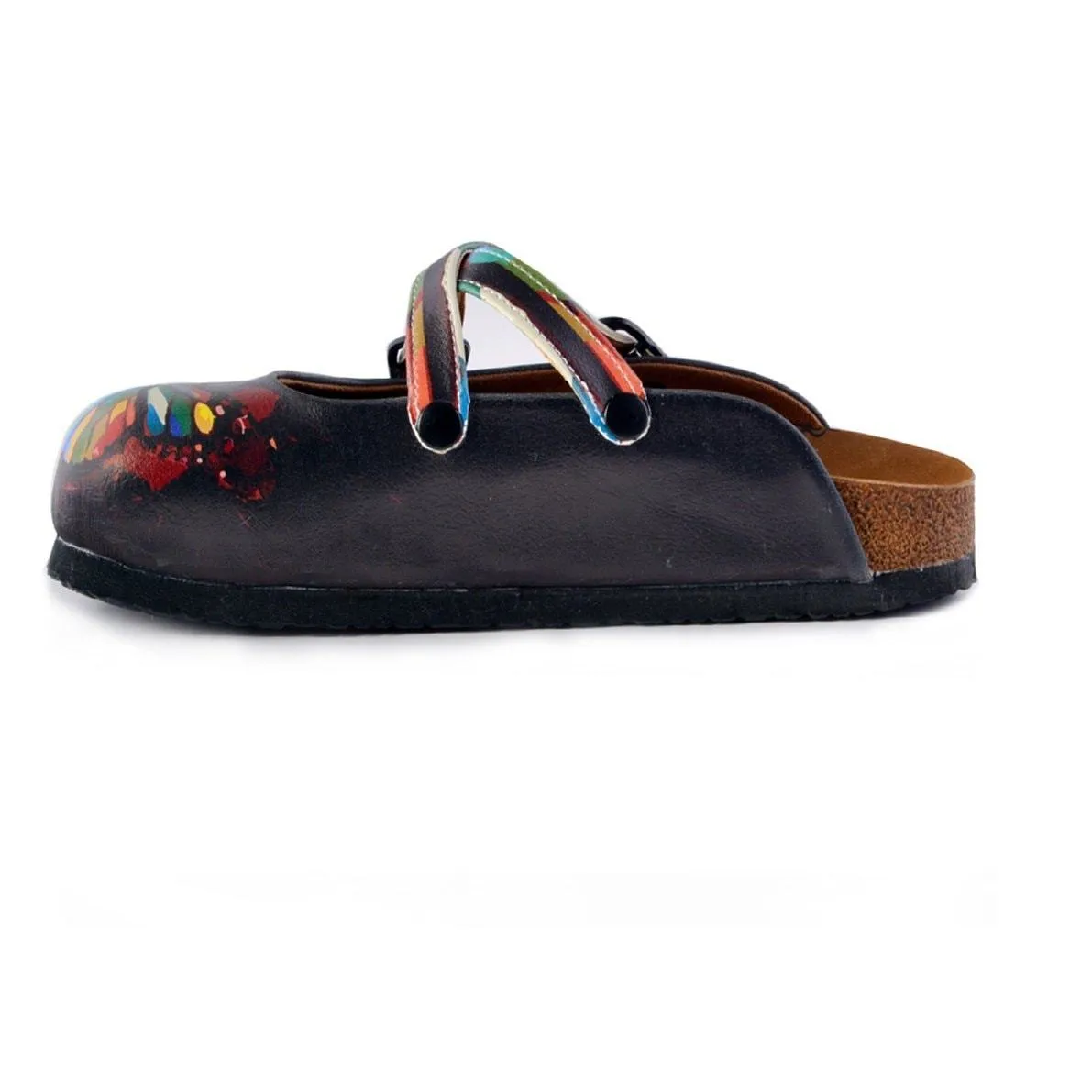 Black and Rainbow Colored, Butterfly Patterned Clogs - WCAL158