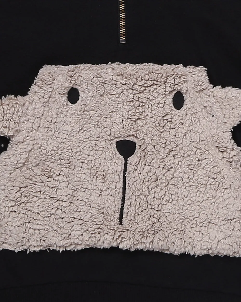Black Bear Face Fur Applique Hoodie