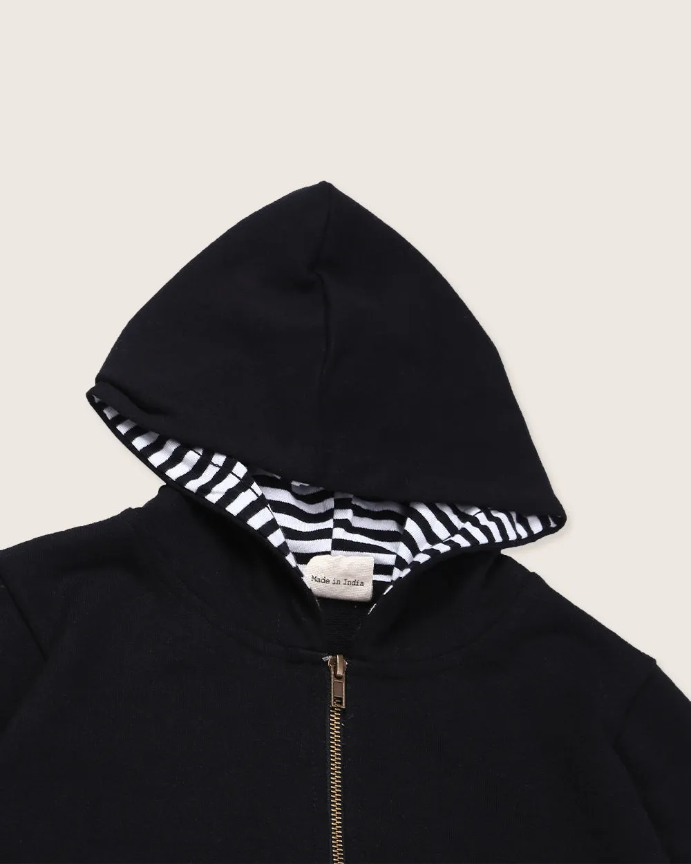 Black Bear Face Fur Applique Hoodie