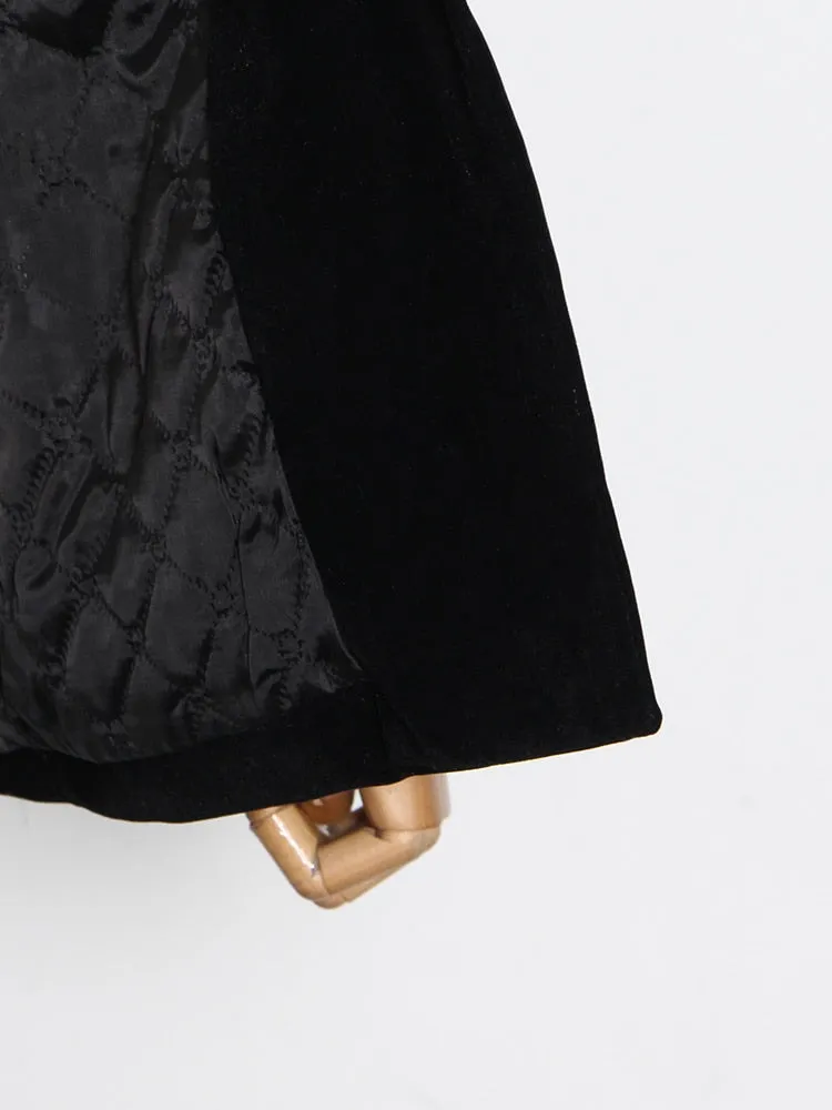Black Casual Patchwork Diamonds Tassel Female Jacket