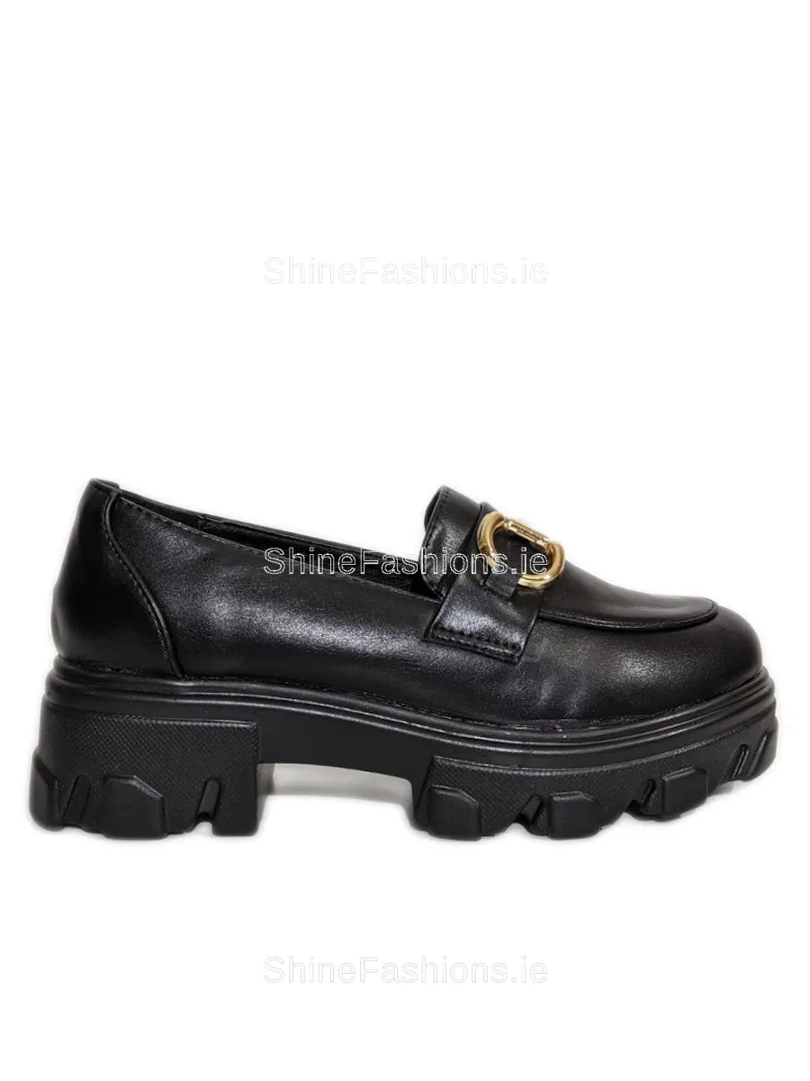 Black Lightweight Gold Bar Chunky Loafers
