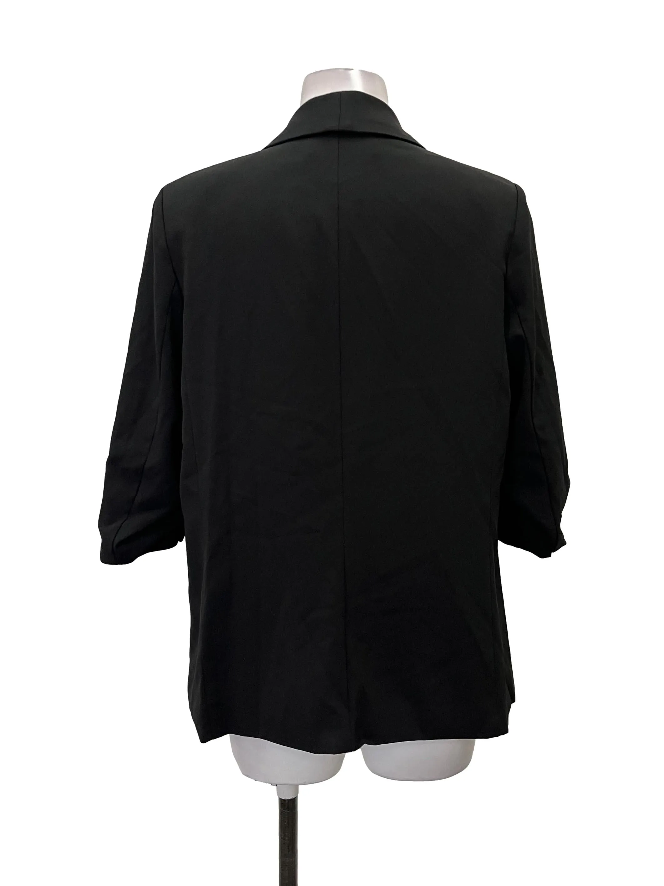 Black Ruched Sleeve Open Blazer