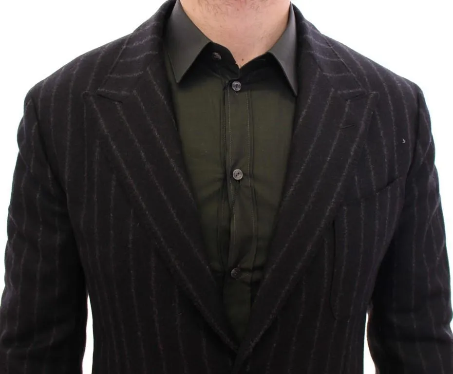 Black striped wool slim fit blazer