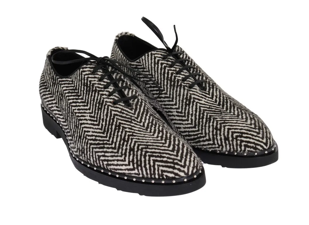 Black White Zig Zag Pony Hair Shoes
