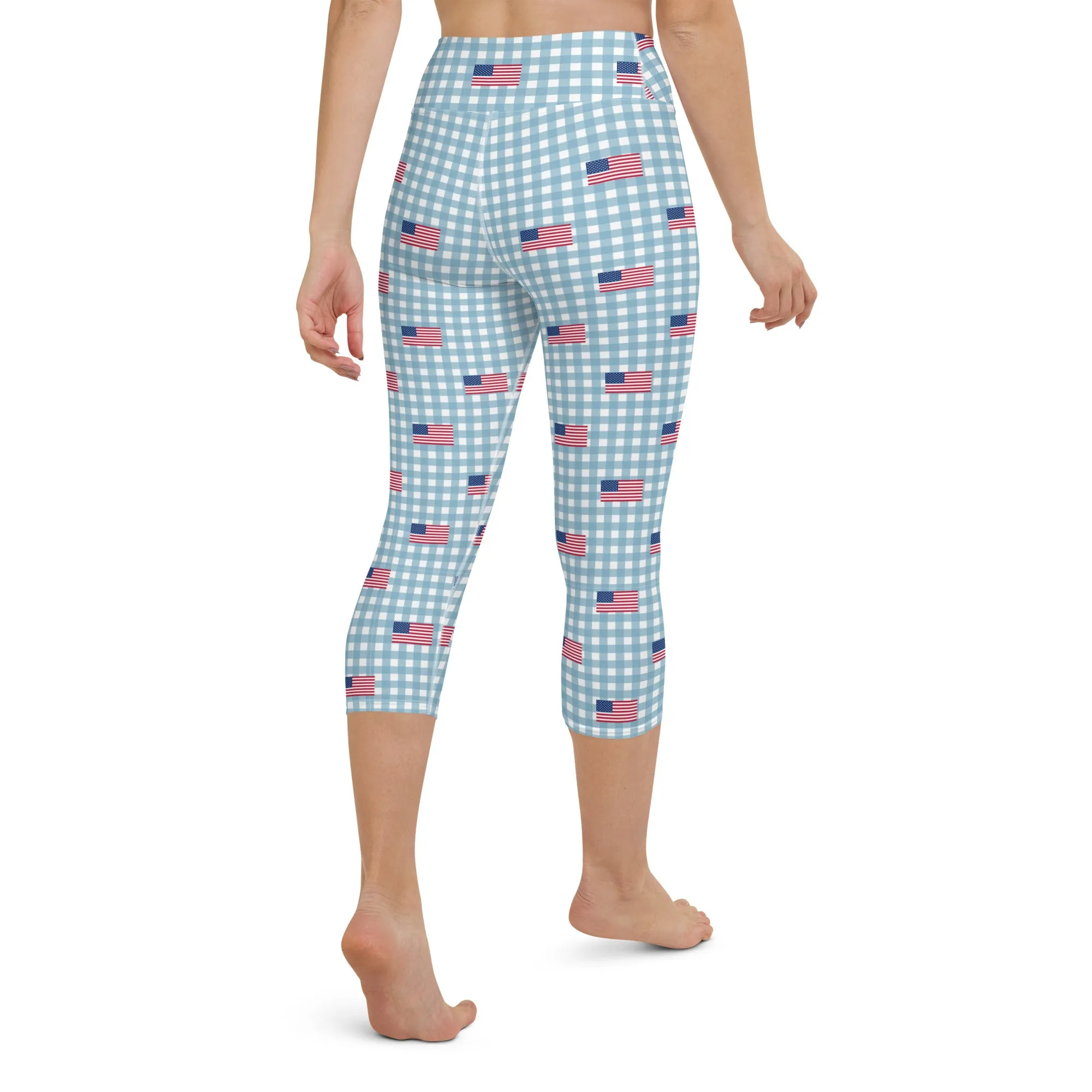 Blue American Flag Plaid High-waist Yoga Capri Leggings