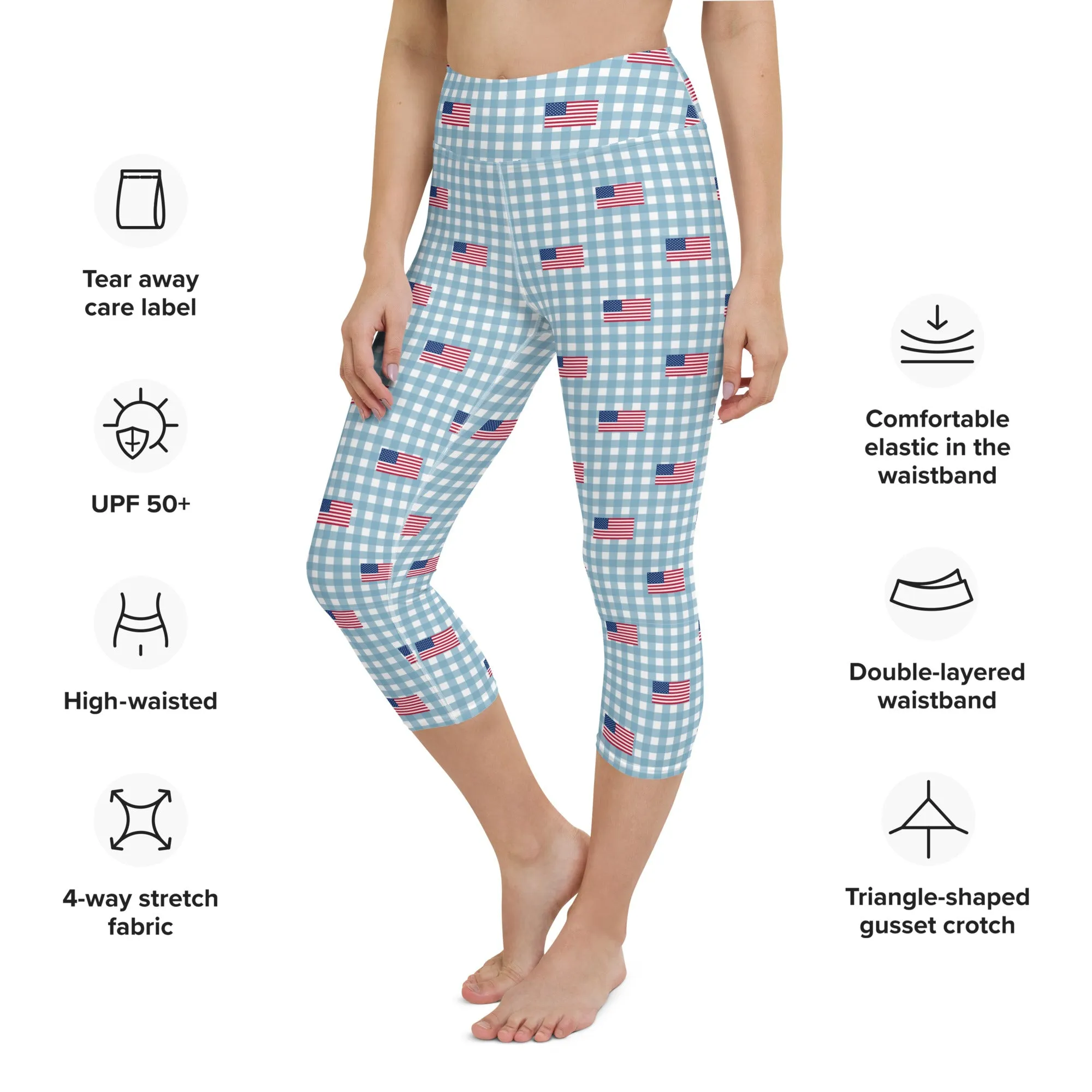 Blue American Flag Plaid High-waist Yoga Capri Leggings