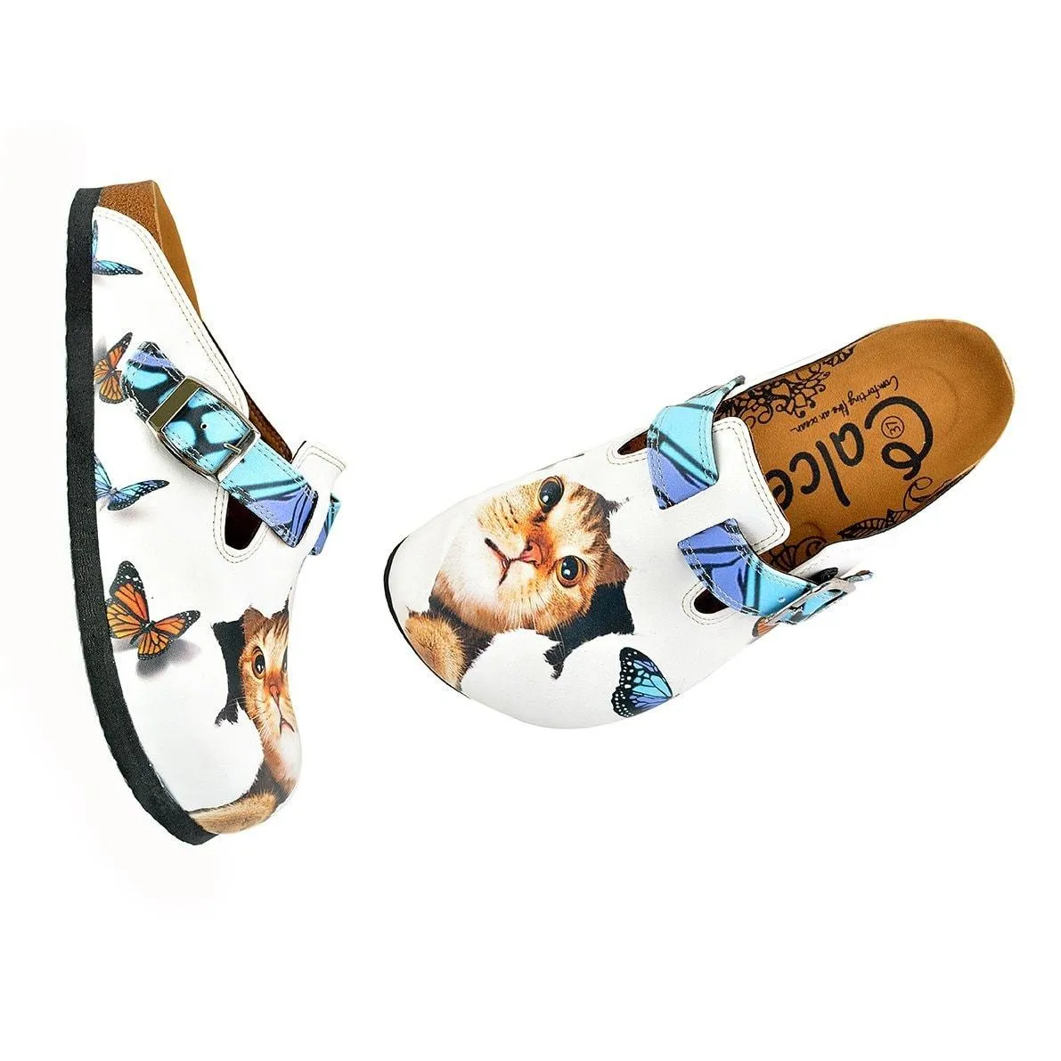 Blue and Purple Colored Patterned and Sweet Cat Patterned Clogs - WCAL341