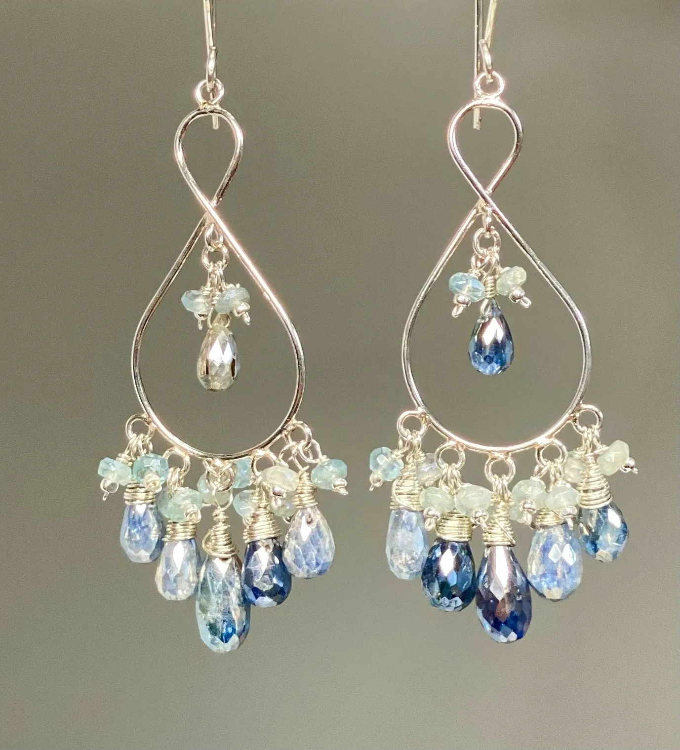 Blue Gemstone Sterling Silver Boho Chandelier Earrings