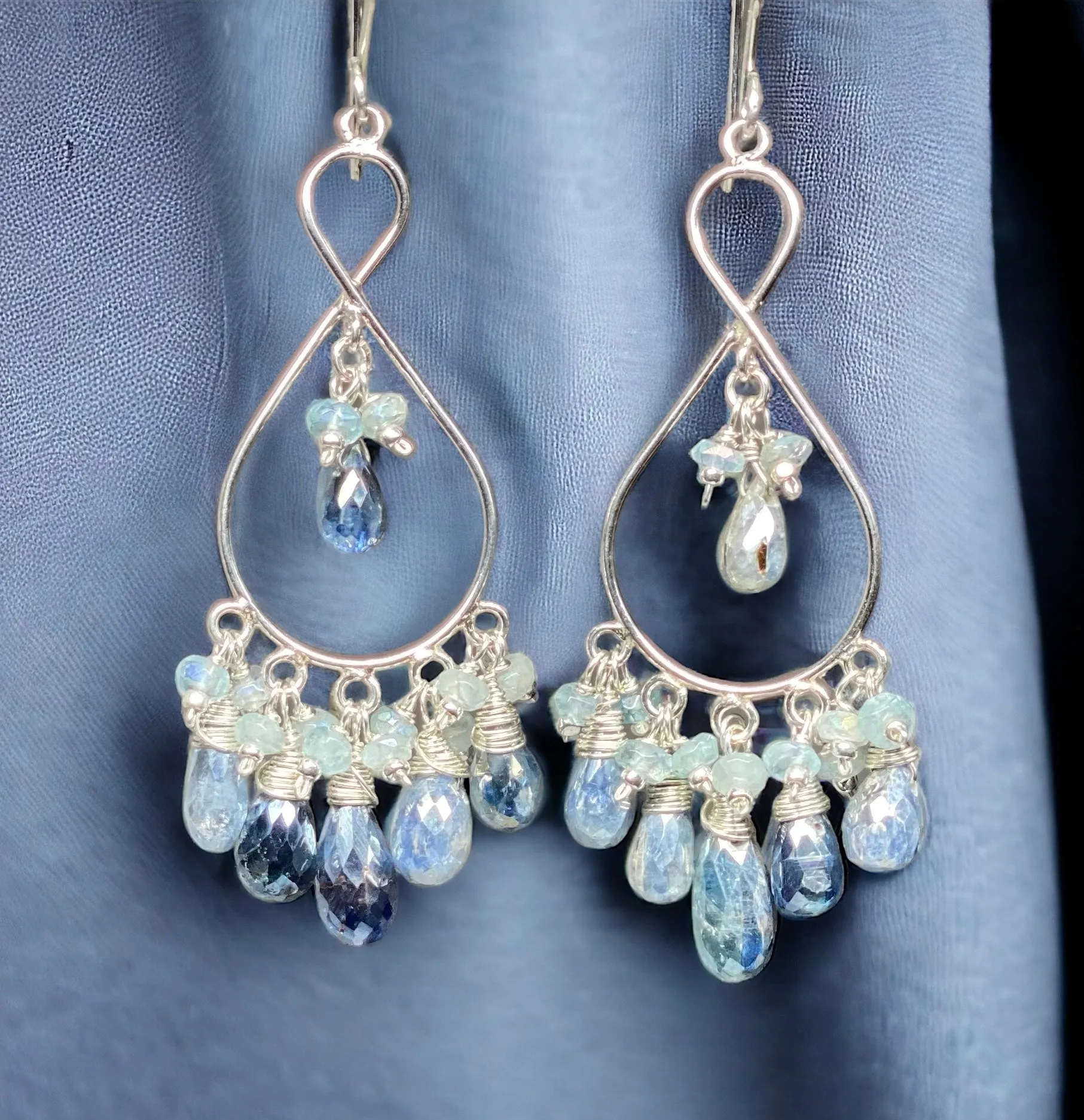 Blue Gemstone Sterling Silver Boho Chandelier Earrings