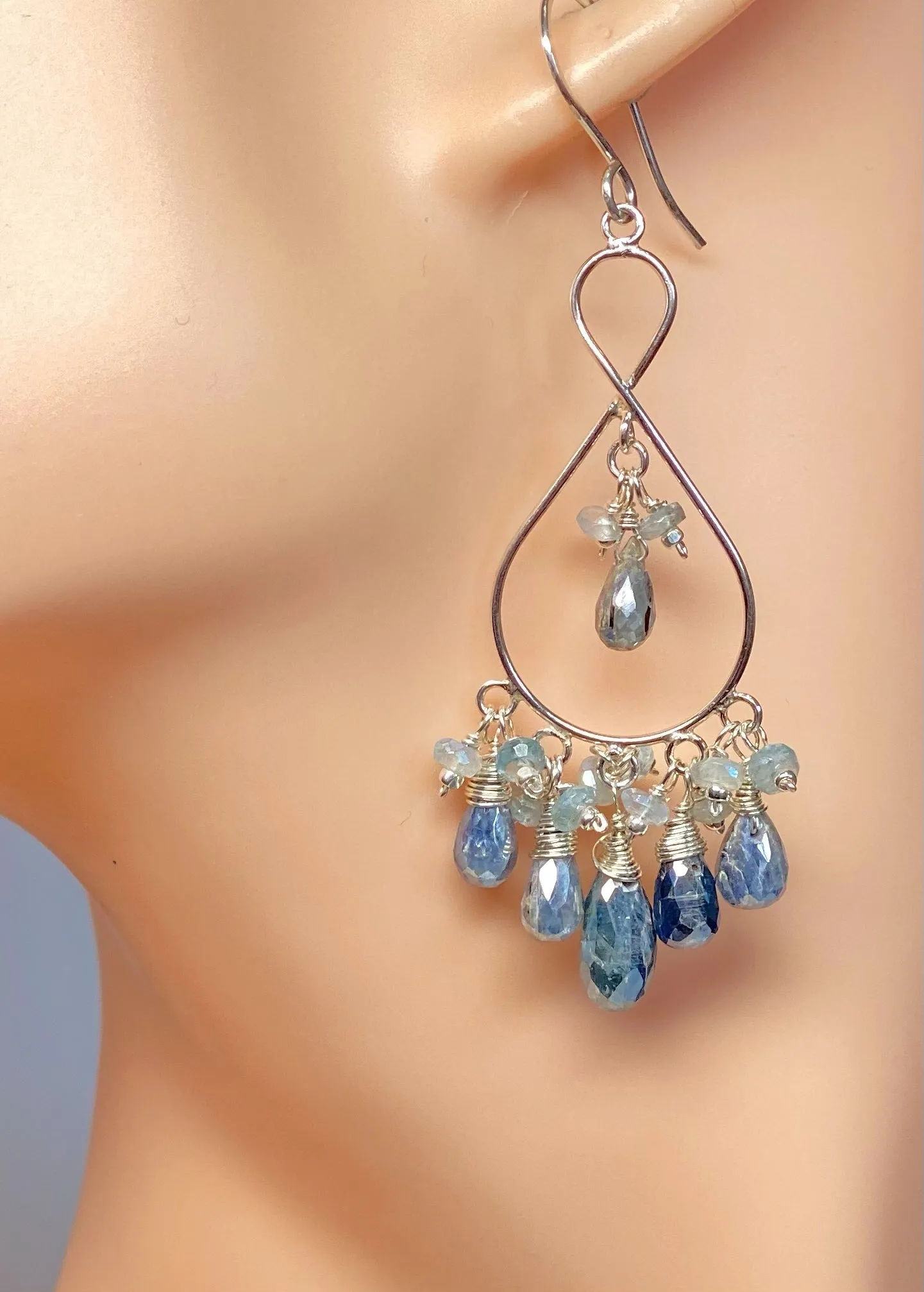 Blue Gemstone Sterling Silver Boho Chandelier Earrings