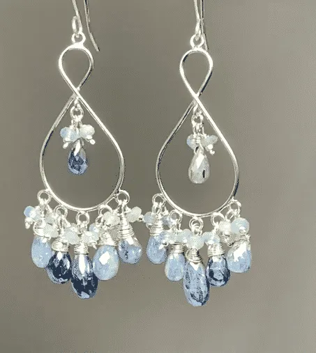 Blue Gemstone Sterling Silver Boho Chandelier Earrings