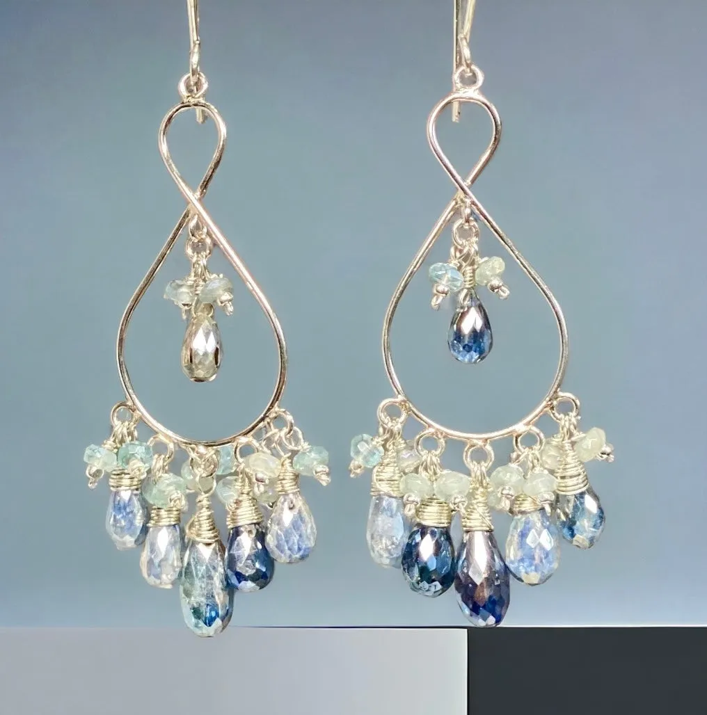 Blue Gemstone Sterling Silver Boho Chandelier Earrings