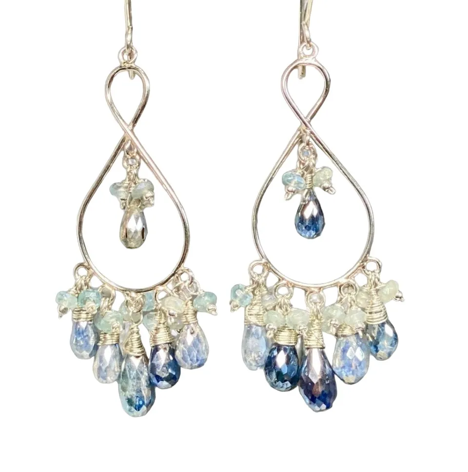 Blue Gemstone Sterling Silver Boho Chandelier Earrings
