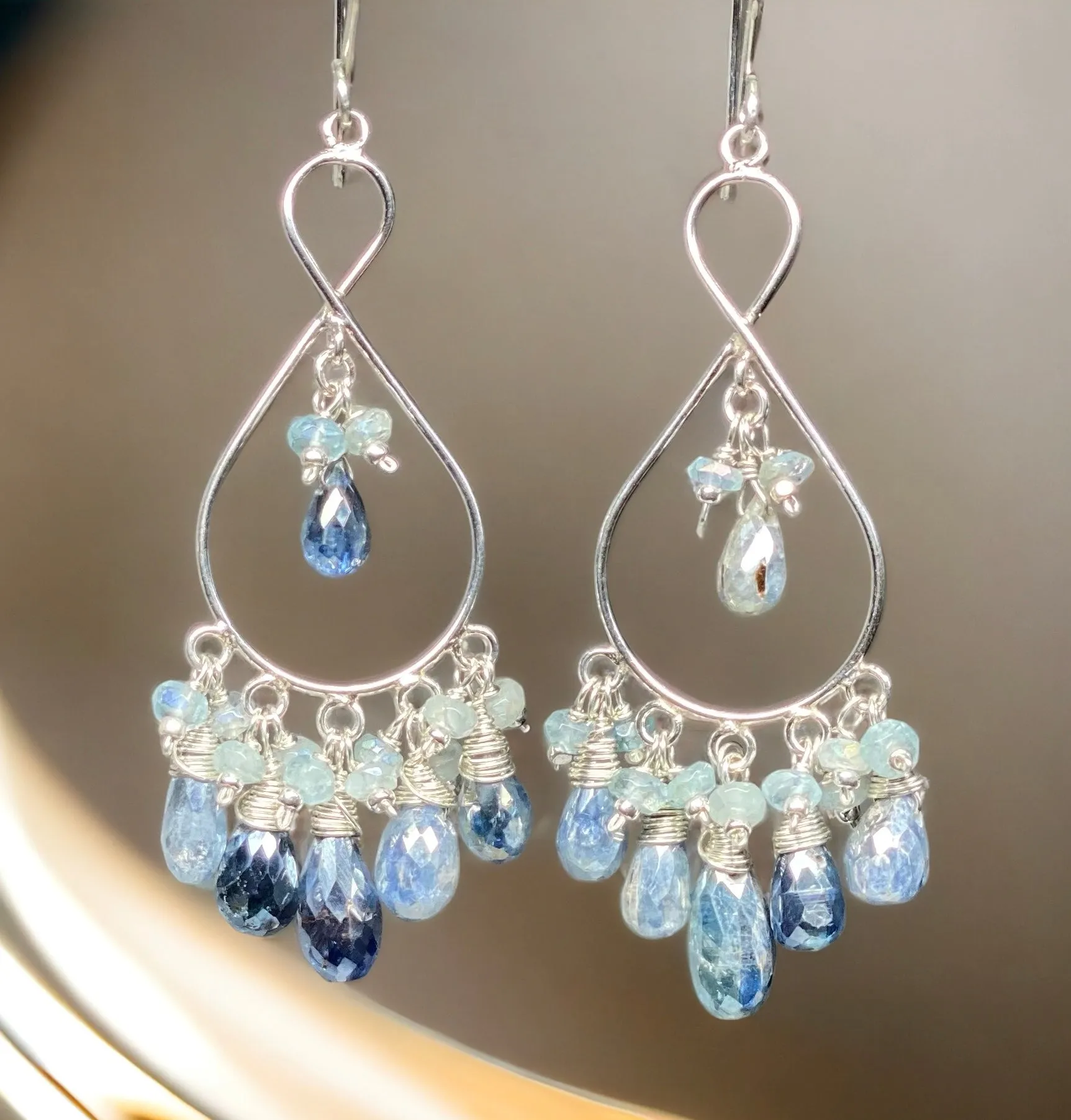 Blue Gemstone Sterling Silver Boho Chandelier Earrings