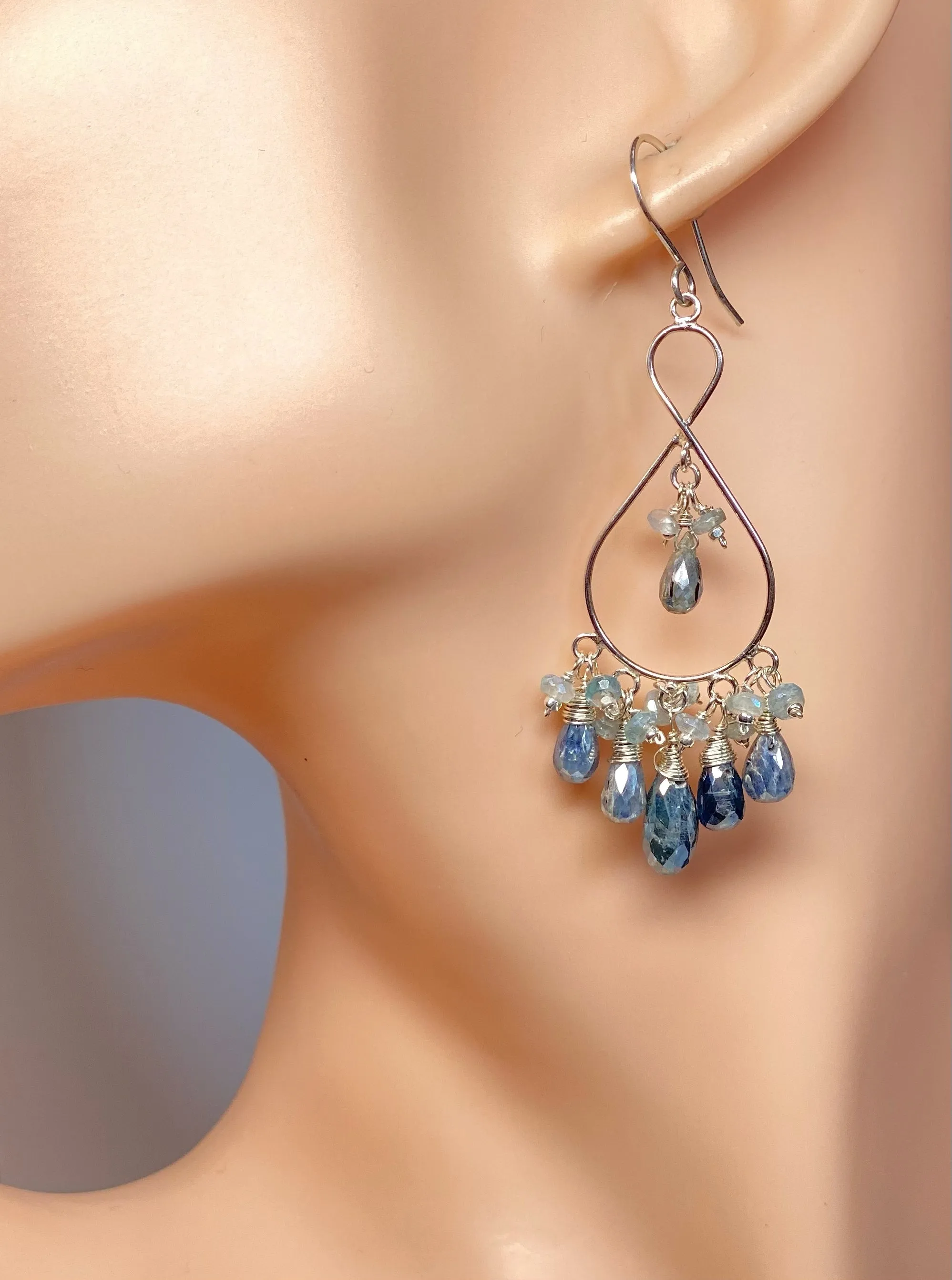 Blue Gemstone Sterling Silver Boho Chandelier Earrings