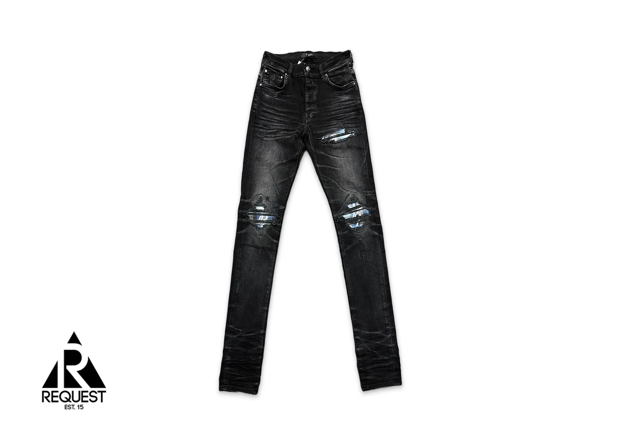 Blue Plaid Ripped  MX1 Aged Jeans "Faded Black"