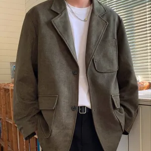 Bonsir Men's Suede Jacket Fashion Solid Color Casual Suit Loose Autumn Korean Style Male Blazers New Brand Clothing
