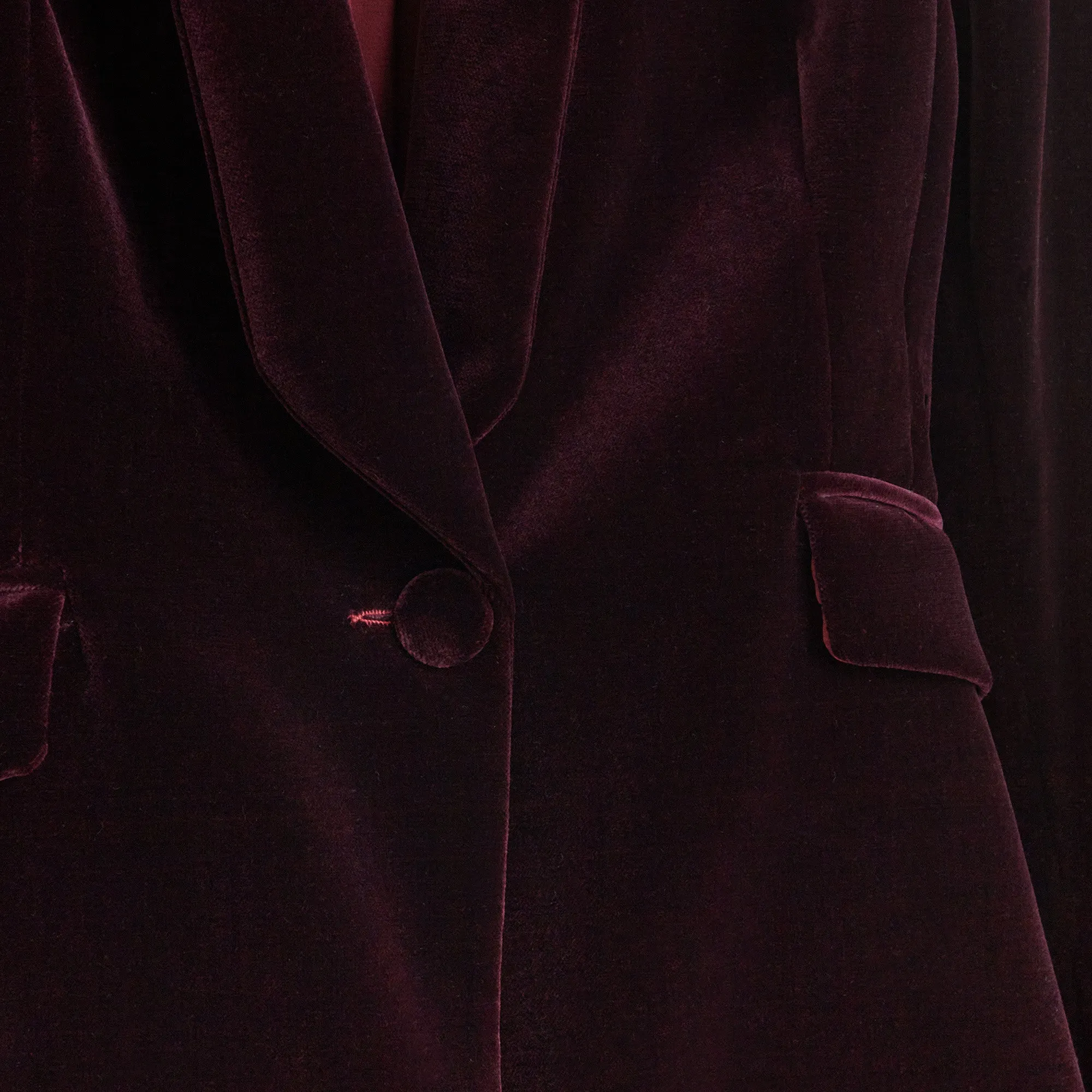 Bordeaux Single Breasted Velvet Blazer
