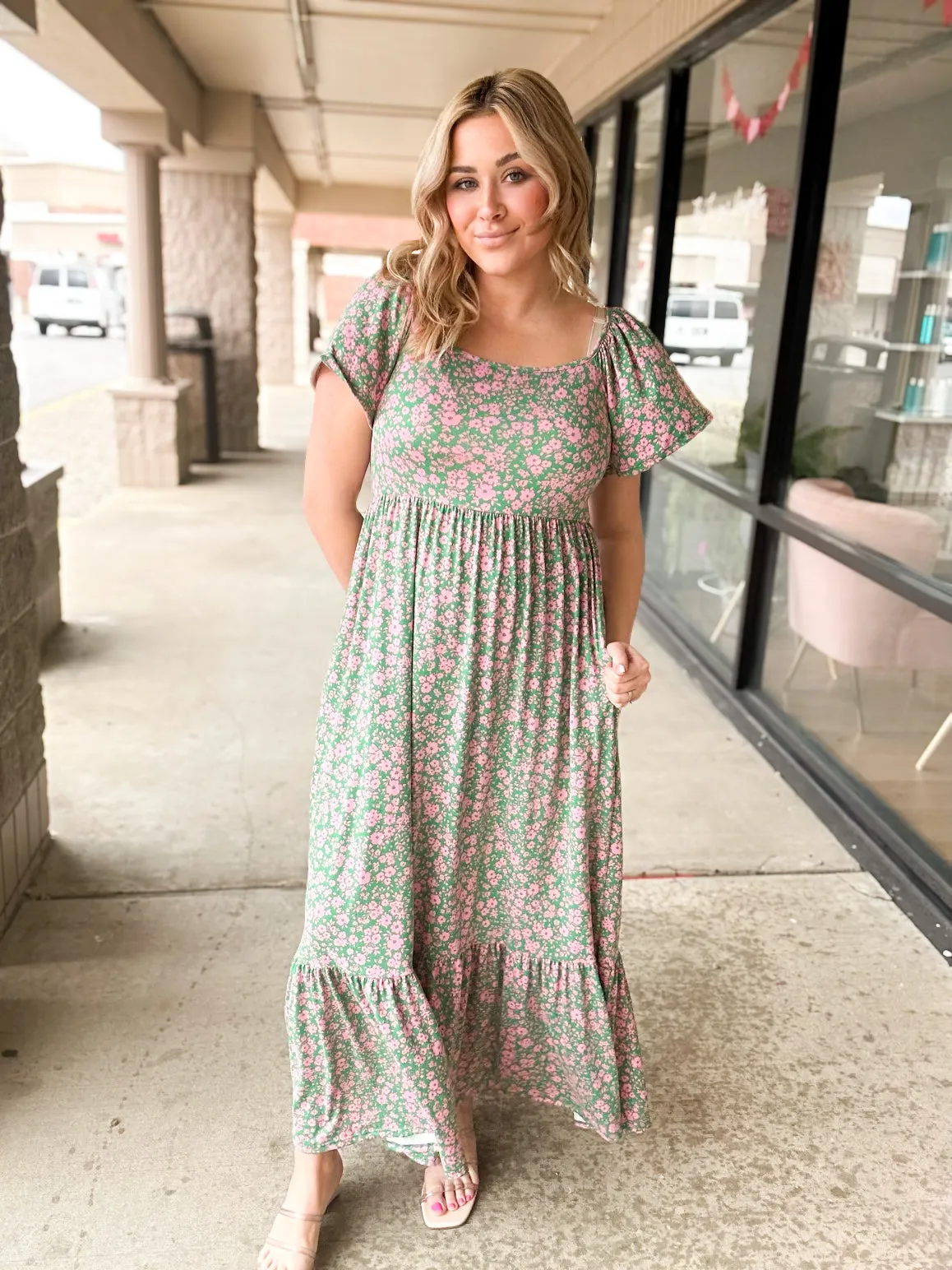 Brighter Days Green & Pink Floral Maxi Dress