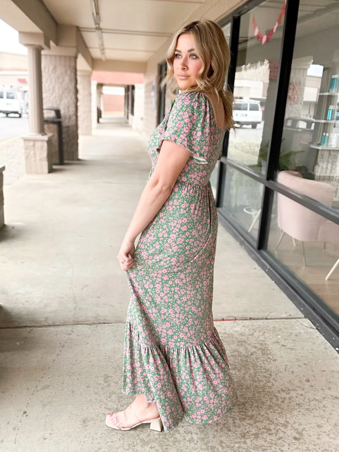 Brighter Days Green & Pink Floral Maxi Dress
