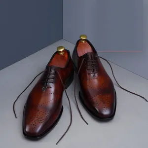 Brogue Leather Dress Shoes for Men - Handmade Brown Formal Footwear